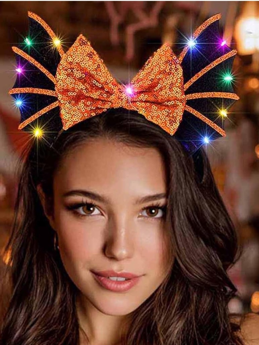 LED Halloween Hair bands Sequin Bow Headband Glow Orange - Picture 7 of 7